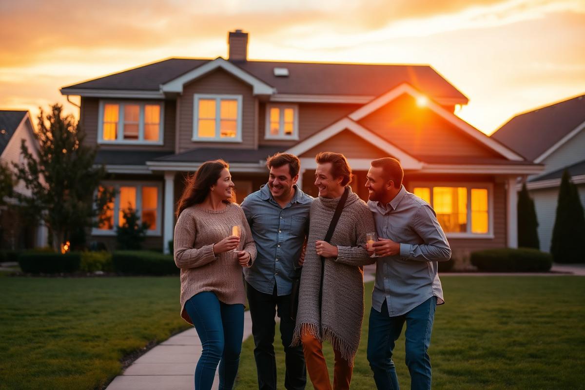 A family enjoying time together outside their home